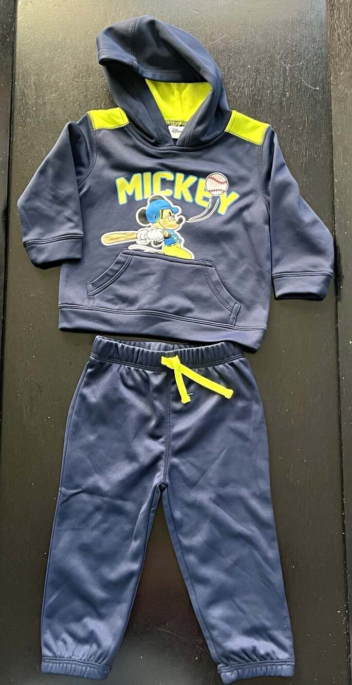Disney Mickey Mouse 2-Piece Hooded Fleece Hoodie & Pants Set Blue/Yellow 12-18M